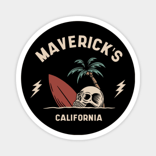 Vintage Surfing Mavericks Beach California // Retro Surf Skull Magnet